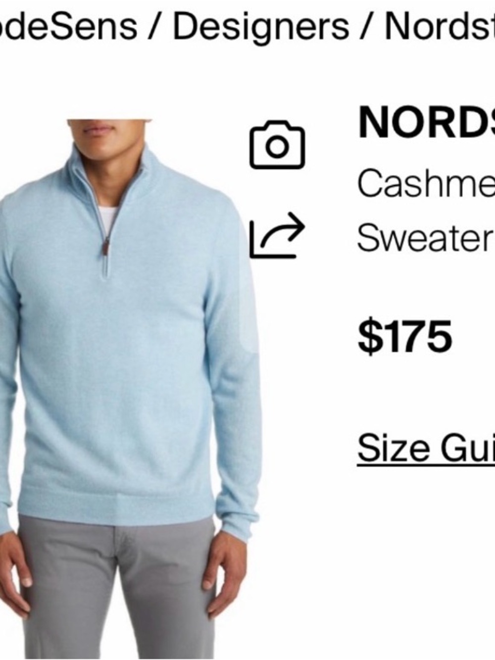Nordstrom CASHMERE QUARTER ZIP PULLOVER SWEATER IN BLUE HEATHER